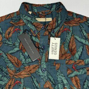 Nifty Genius Hawaiian Leaf Print Short Sleeve Button Down Shirt XS NWT